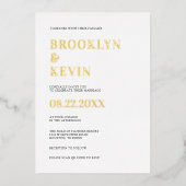 ミニマルモダン金ゴールド結婚ズ | QRコード 箔招待状 (正面)