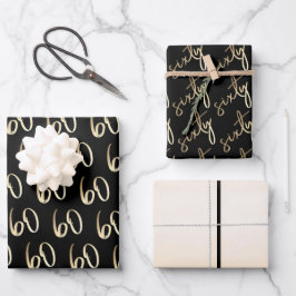 ミニマルモダン金ゴールド60歳の誕生日パーティー ラッピングペーパーシート