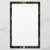 ミニマルモダン黒結婚大理石 便箋 (正面)