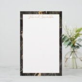 ミニマルモダン黒結婚大理石 便箋 (スタンド正面)