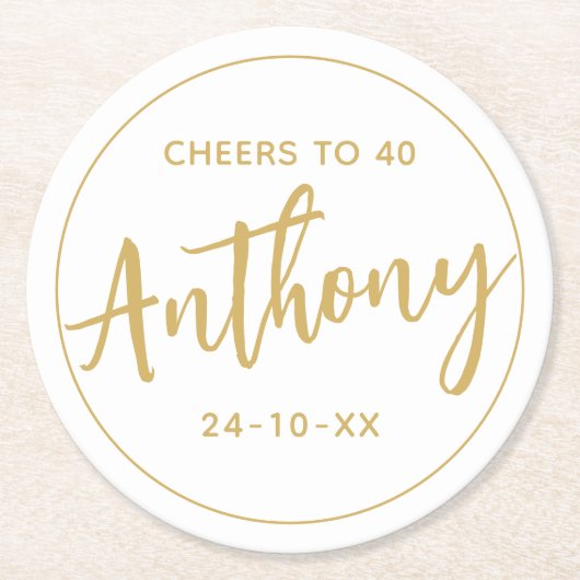 ミニマルモダン1月の誕生日は古い金ゴールド ラウンドペーパーコースター (正面)