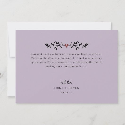 ミニマルモダン2枚の写真結婚の サンキューカード (裏面)