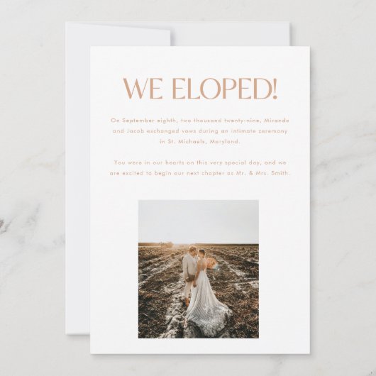 ミニマルモダン2枚組ウェディング「私たちは秘密の結婚式を挙げました！」 案内状 (裏面)