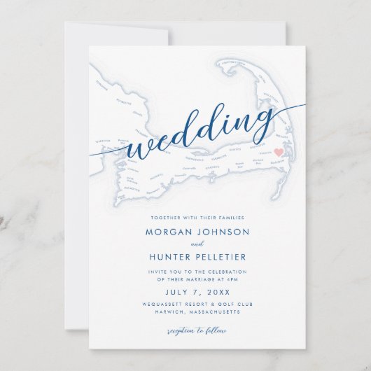ミニマルモダン ウィクアセット リゾート マップ ウェディング 招待状 (正面)