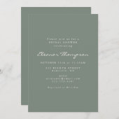 ミニマルモダン ダークセージ スクリプト ブライダルシャワー 招待状 (正面/裏面)