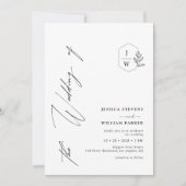 ミニマルモダン フォリアージ モノグラム クレスト ウェディング 招待状 (正面)