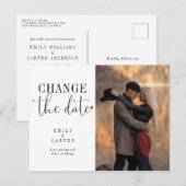 ミニマルモダン ブラック 変更日 タイポグラフィ インビテーションポストカード (正面/裏面)