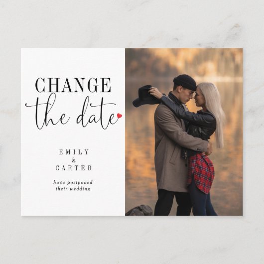 ミニマルモダン ブラック 変更日 タイポグラフィ インビテーションポストカード (正面)