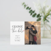 ミニマルモダン ブラック 変更日 タイポグラフィ インビテーションポストカード (スタンド正面)