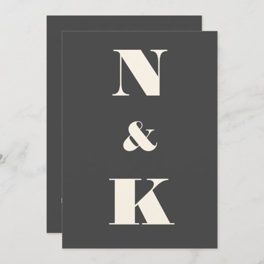 ミニマルモダン モノグラム ブラック＆ホワイト ウェディング 招待状 (正面/裏面)