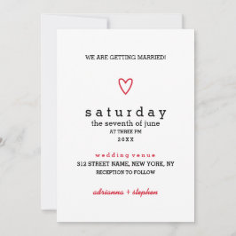 ミニマルモダン | 赤いハート | ウェディング 招待状