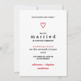 ミニマルモダン |赤いハート |結婚のお知らせ 案内状