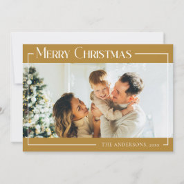 ミニマルモダンChristmas Familyフォトマスタード金ゴールド シーズンカード