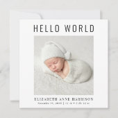 ミニマルモダンHello World Photo誕生 案内状 (正面)