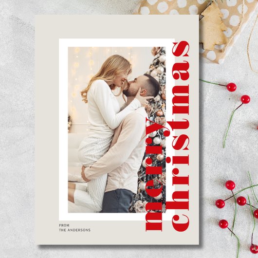 ミニマルモダンMerry ChristmasのScript Photo シーズンカード