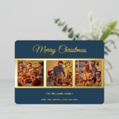 ミニマルモダンMerry Christmas Family写真 箔シーズンカード (立ち正面)