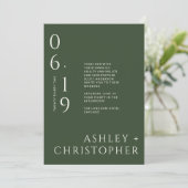 ミニマルモダンMoss Green Split結婚 Date 招待状 (スタンド正面)