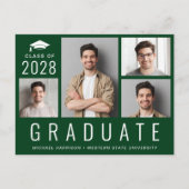ミニマルモダンPhoto Collage Green卒業 案内ポストカード (正面)