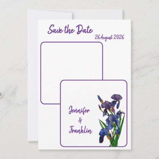 ミニマルモダンPurple Iris Save the Date 結婚's 招待状 (正面)