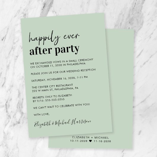 ミニマルモダンSage Green Wedding Reception 招待状