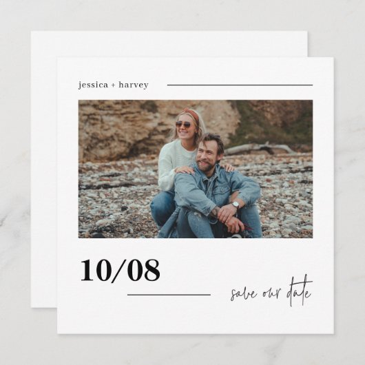 ミニマルモダンScript写真救Our Date 招待状 (正面/裏面)