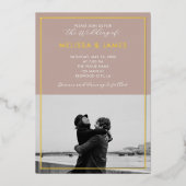 ミニマルモダンScript Photo Beige結婚's 箔招待状 (正面)