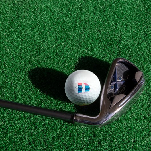 ミニマルモノグラムのイニシャルDコーラルブルー ゴルフボール