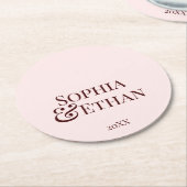 ミニマルモノグラムのス結婚コースター ラウンドペーパーコースター (アングル)