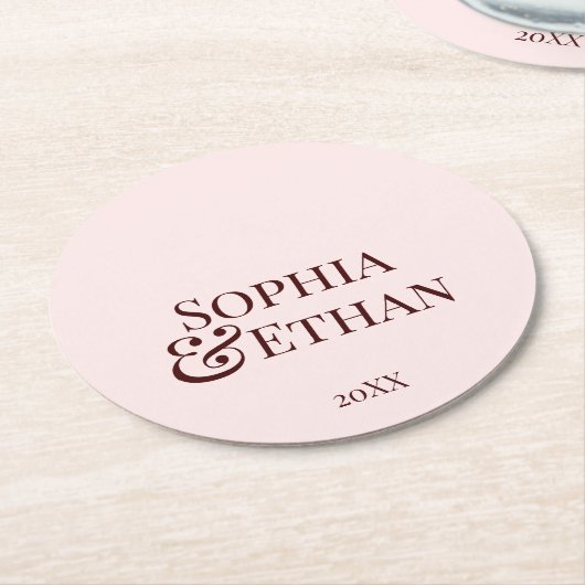 ミニマルモノグラムのス結婚コースター ラウンドペーパーコースター (アングル)