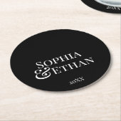 ミニマルモノグラムのス結婚コースター ラウンドペーパーコースター (アングル)