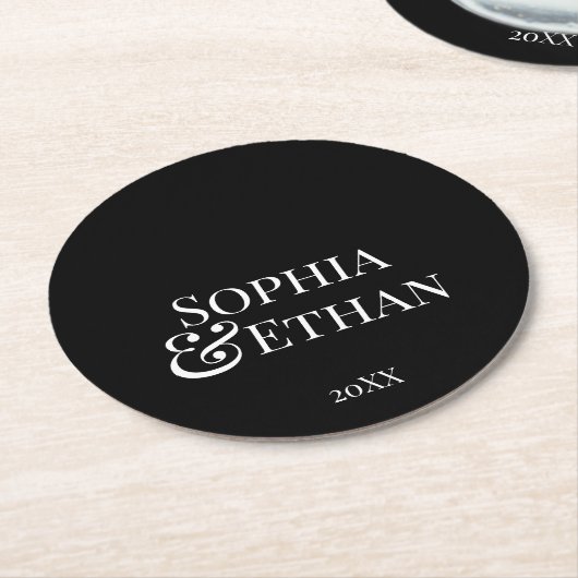 ミニマルモノグラムのス結婚コースター ラウンドペーパーコースター (アングル)