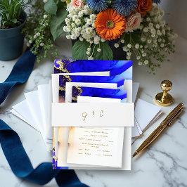 ミニマルモノグラムのス結婚ホワイト 招待状ベリーバンド