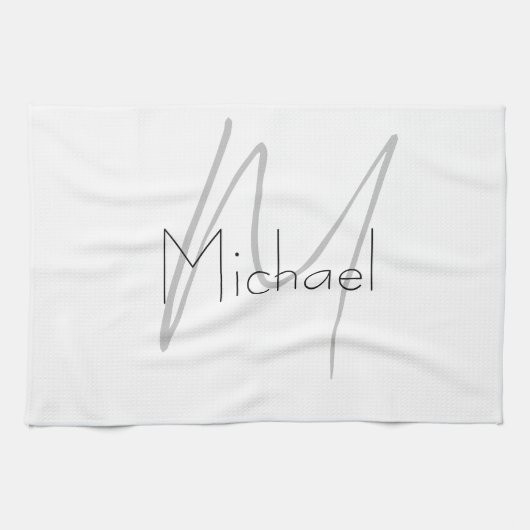 ミニマルモノグラムのリストのプレーンモダン名 キッチンタオル (横)