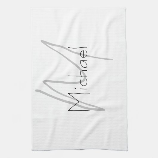 ミニマルモノグラムのリストのプレーンモダン名 キッチンタオル (縦)