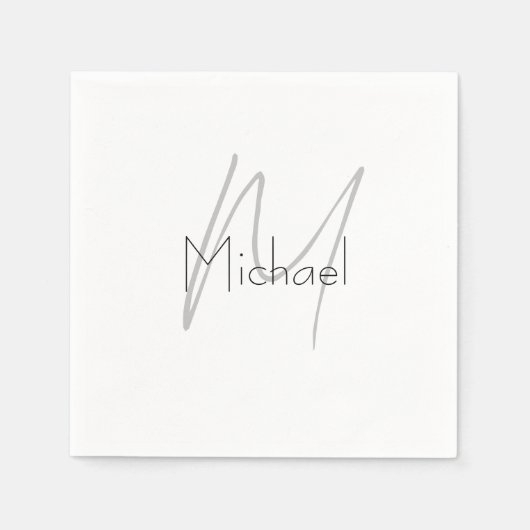 ミニマルモノグラムのリストのプレーンモダン名 スタンダードカクテルナプキン (正面)