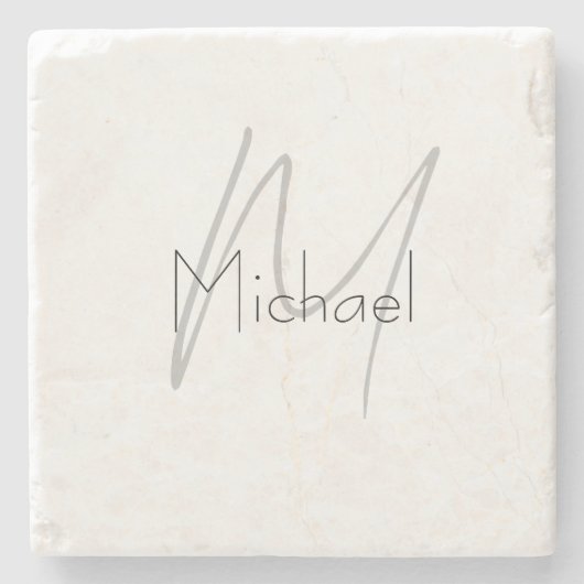 ミニマルモノグラムのリストのプレーンモダン名 ストーンコースター (正面)
