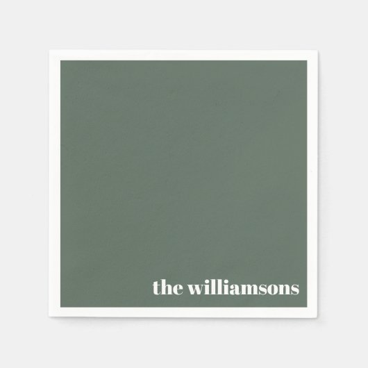 ミニマルモノグラムのリストネームレトロセージ緑 スタンダードカクテルナプキン (正面)