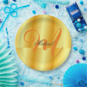 ミニマルモノグラムのリストプレーンモダン金ゴールド色 ペーパープレート (パーティー)