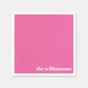 ミニマルモノグラムのリスト名レトロホットピンク スタンダードカクテルナプキン