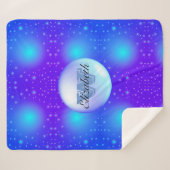 ミニマルモノグラムのリズム青のキラキラの背景 シェルパブランケット (正面(横))