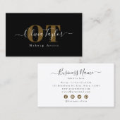 ミニマルモノグラムモダンスクリプトブラックプロフェッショナル 名刺 (正面/裏面)