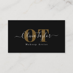 ミニマルモノグラムモダンスクリプトブラックプロフェッショナル 名刺