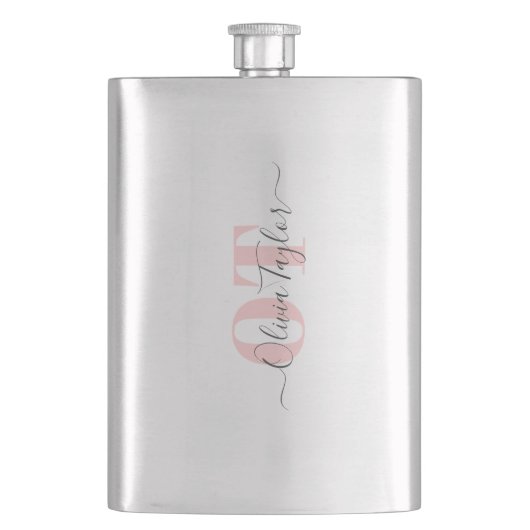 ミニマルモノグラムモダンスクリプパーソナライズされたト フラスク (正面)