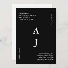 ミニマルモノグラム黒と白結婚の 招待状