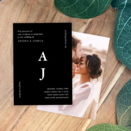 ミニマルモノグラ結婚ム写真の白黒 招待状