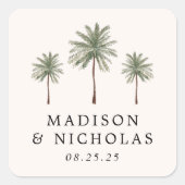 ミニマルヤシパーソナライズされた結婚の木 スクエアシール (正面)