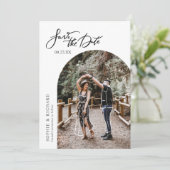 ミニマルユニークスおもしろい写真の日付の保存 招待状 (スタンド正面)