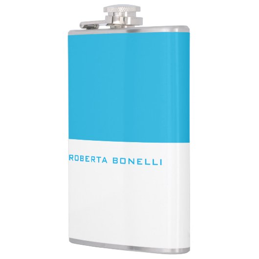 ミニマルユニークモダンリストの青い白の名前を追加 フラスク (左)