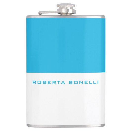 ミニマルユニークモダンリストの青い白の名前を追加 フラスク (正面)