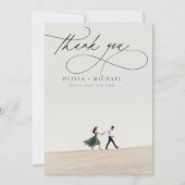 ミニマルユニークリストのスクリプ結婚ト写真 サンキューカード (正面)